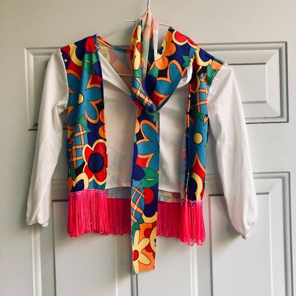 Rubies 60s 70s Hippie Groovy Halloween Costume Top Scarf Fringe Women Small USA - Picture 1 of 7